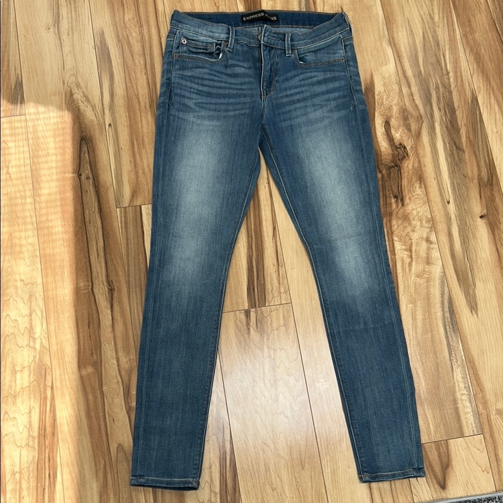 Express Blue Skinny Jeans with Faded Denim Look